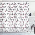 thumbnail image 1 of Bird Shower Curtain, Zentangle Ornamental Birds Carrying Pink Flowers Romantic Art Repetition, Fabric Bathroom Set with Hooks, 69W X 70L Inches, Rose White and Dark Grey, by Ambesonne, 1 of 3