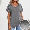 thumbnail image 2 of Weikingp Women's Short Sleeve Shirts，Cute T Shirts Women's Short Sleeve Blouses Cotton Boho Tops for Women Womens Button Up Shirt Womens Basic T Shirts Women's T-shirt Gray S, 2 of 6