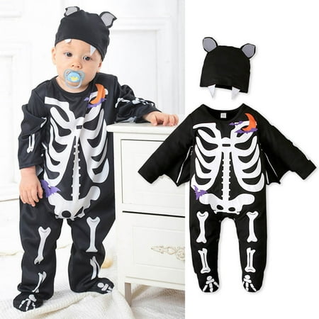

QISIWOLE Boys Spring And Autumn Long-sleeved Halloween Skull Print Jumpsuit + Two-piece Hat summer savings !
