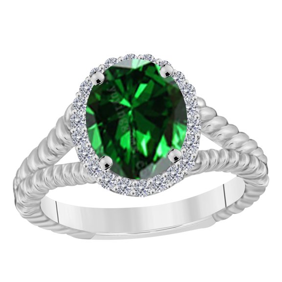 AoneJewelry 2.00 Carat Oval Shape Emerald Diamond Ring In 10K Solid Rose, White & Yellow Gold
