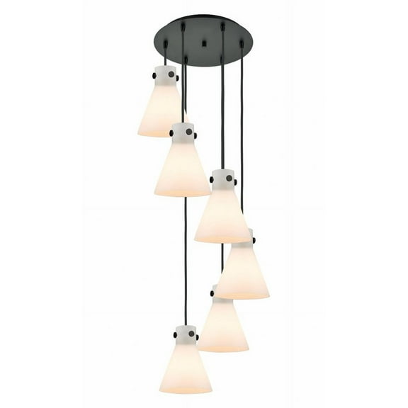Innovations Lighting Newton Cone - 6 Light 8" Cord Hung Multi Pendant - 14" Canopy Matte Black/White
