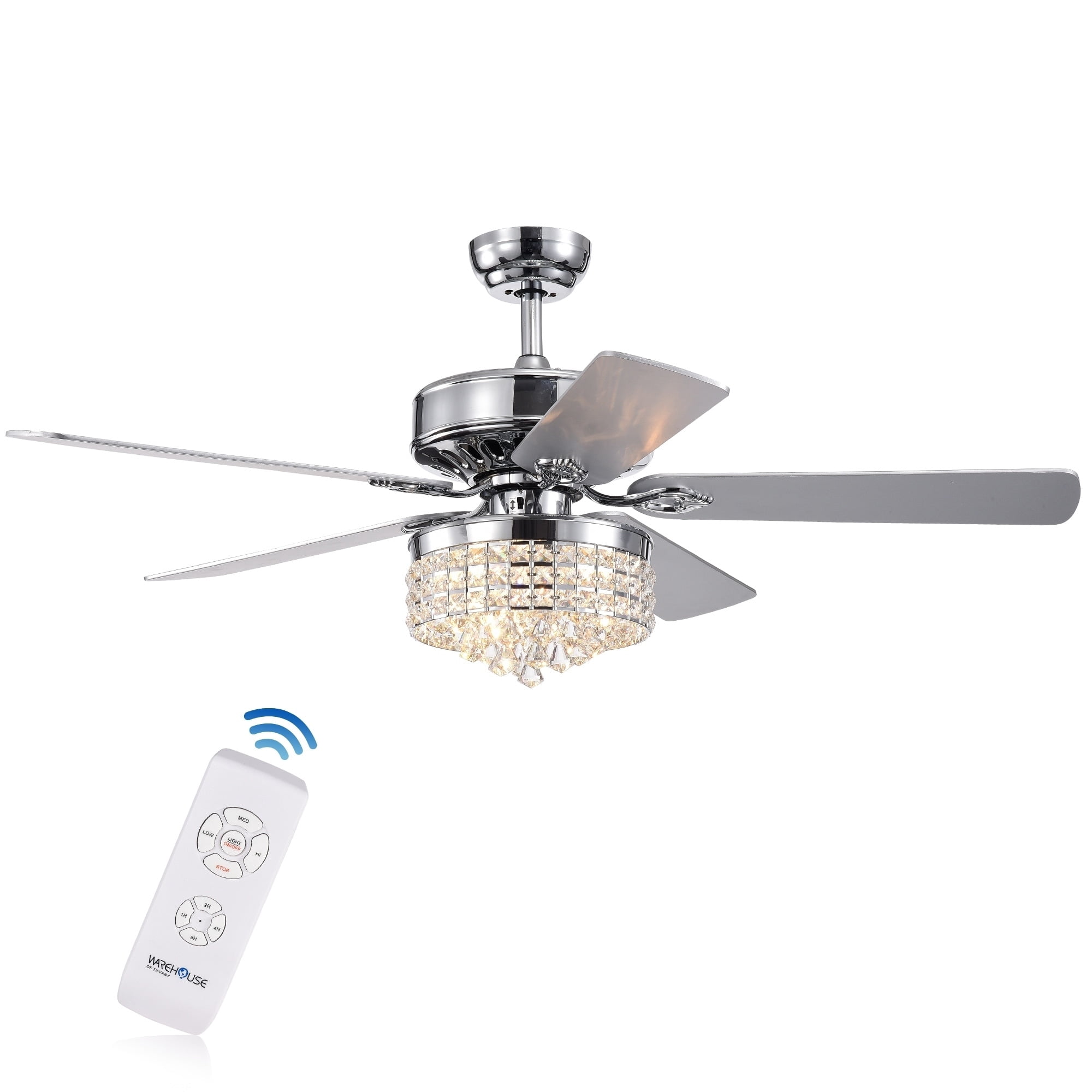 Letta 52-Inch 5-Blade Chrome Lighted Ceiling Fans with Crystal Shade (Remote Controlled)