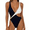 20-Black, variant on Women's Plus Size V Neck Color Block Cutout One Piece Swimsuit