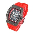 thumbnail image 6 of Men's Luxury Watch with Unique Tonneau Shape, Comfortable Silicone Band with Cuban Bracelet, Show your Style with Charles Raymond Design (ST10538-C RED- BLK), 6 of 6