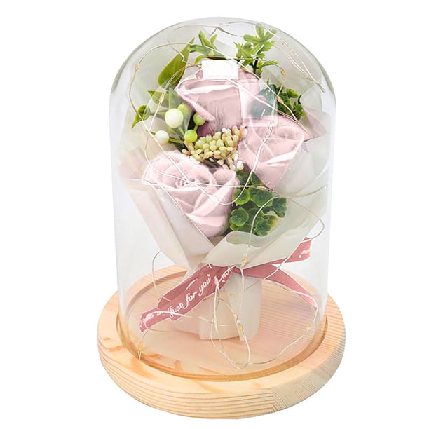Decoraciones para San Valentín, adornos para San Valentín, regalos para San Valentín, ramo de rosas, regalo para San Valentín, flor eterna, cubierta de vidrio, luz LED, caja de regalo para San Valentí