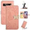 thumbnail image 1 of SaniMore Case for Google Pixel 8 Pro 6.7" 2023, [Crossbody/Wrist Lanyard] PU Leather Embossed Butterfly [Diamond Clasp] Card Slots Kickstand Shockproof Glitter Wallet Shell, Pink, 1 of 13
