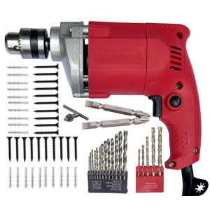 Neuf 10mm Machines à percer 350w 13pc Hss 5pc Maçonnerie 20+20 Patch à vis & 2pc Ph2 +- Puissance & Kit d'outils à main -Machine à perceuse électrique câblée, meilleure poignée, métal, kit multi-usages
