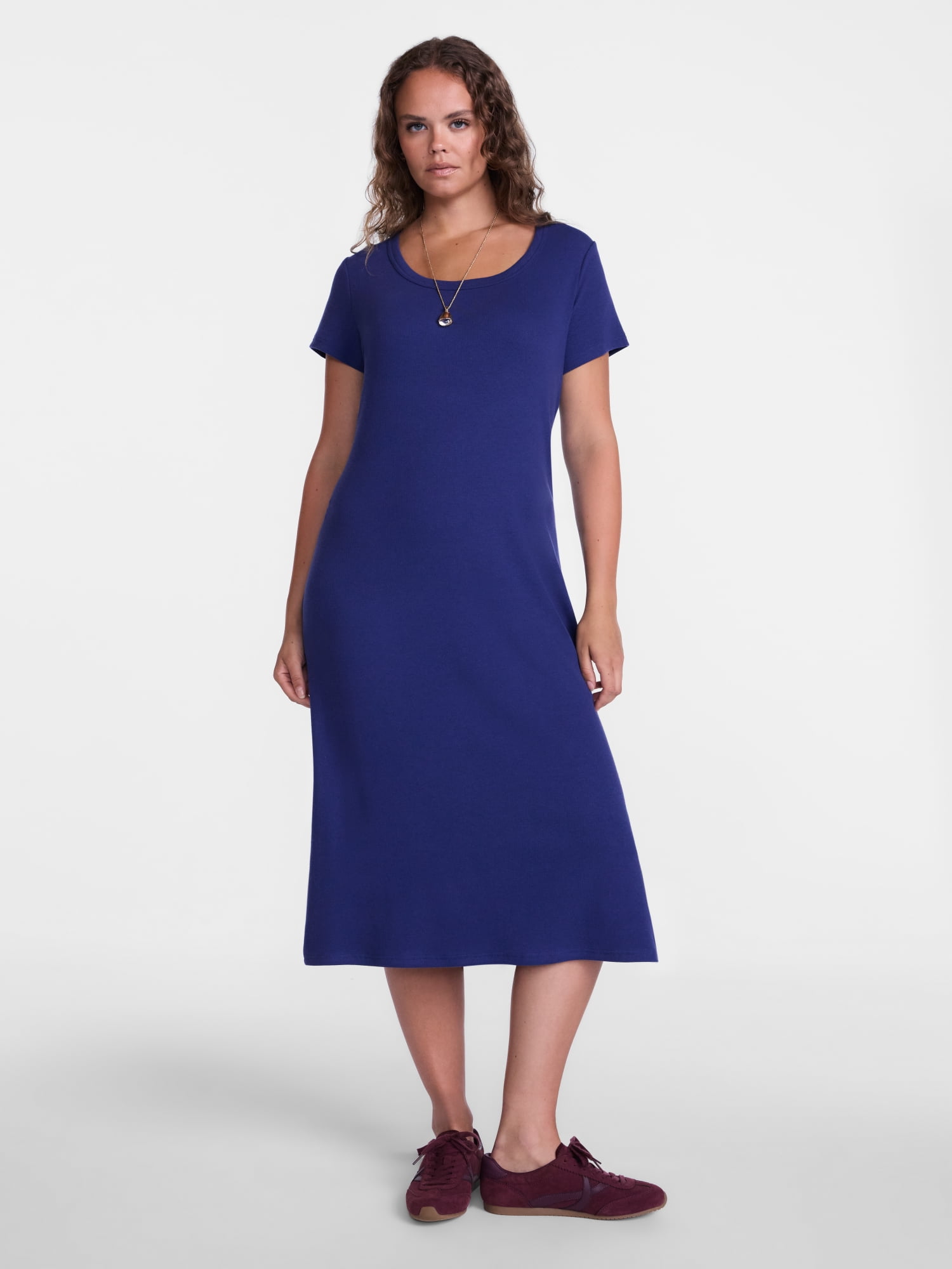 Scenario Women's Scoop Rib Midi Dress, Sizes XS-XXXL