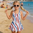 thumbnail image 3 of COEQINE Girls One Piece Swimsuit for Swim Lessons & Beach Play, Cute Swim Dress with Skirt & Liner, Scoop Neck Fixed Wide Strap V-Back Swimwear, Ages 5-6, American Flag Zebra Print, 3 of 8