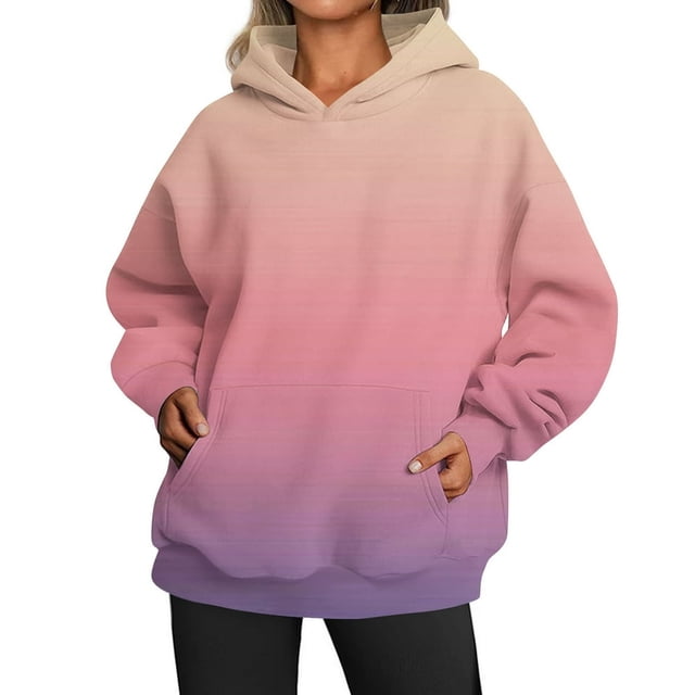 Mode Quotidienne Polyvalent Casual Sweat-Shirts Manches Longues Gradient Top Sweat-Shirts Violet Clair