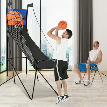 Costway - Foldable Single Shot Basketball Arcade Game W/Electronic Scorer 3 Basketballs - Black
