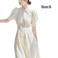 thumbnail image 2 of Vestido de verano para mujer, cuello cuadrado, manga corta abombada, Color sólido, cintura alta, informal, fruncido, fluido, camisa, falda, vestido de verano para mujer, 2 of 6