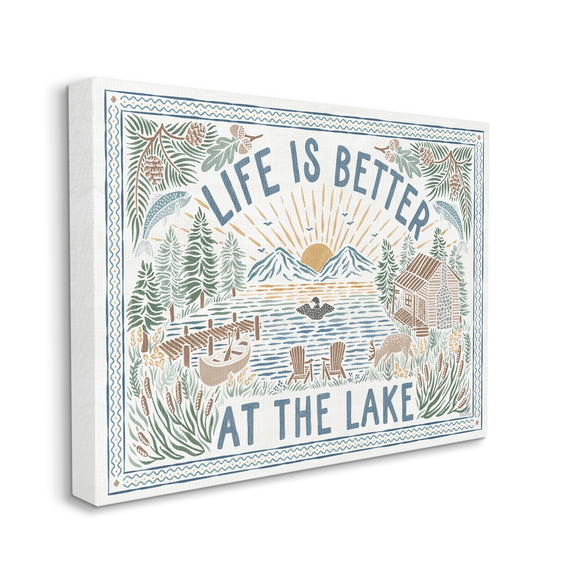 Stupell Industries Better at Lake Scenery Nature Painting Gallery Wrapped Canvas Print Wall Art, 40 x 30