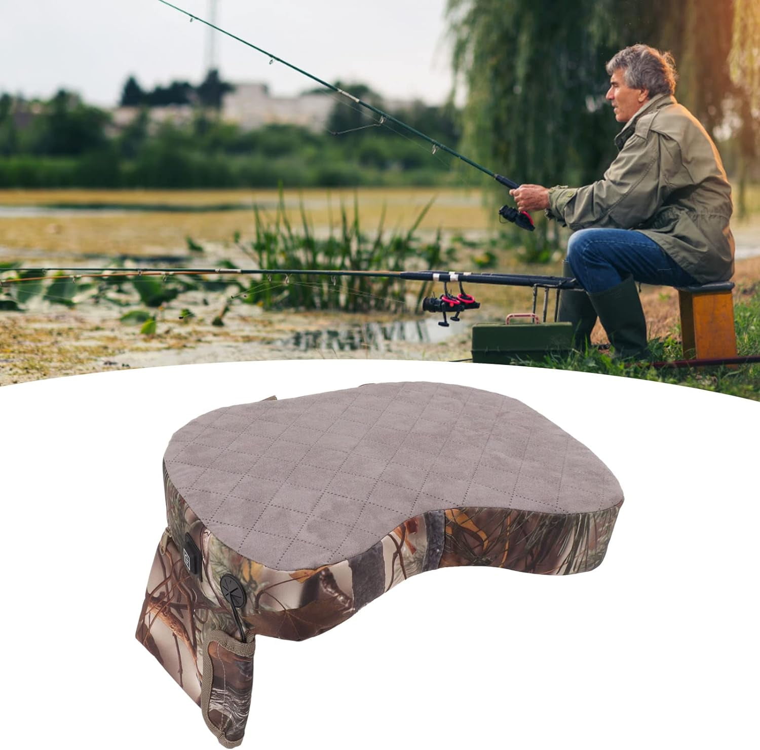 Heated Seat Cushion Pad, Portable Heated Seats with Camouflage Design, 3 Levels Adjustment Thick Padding, USB Powered Heated Chair Cushion for Hunting, Camping, Stadium, Outdoor Sports, Fishing
