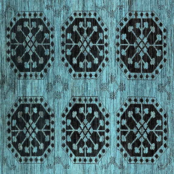 Ahgly Company Indoor Square Oriental Light Blue Industrial Area Rugs, 8' Square