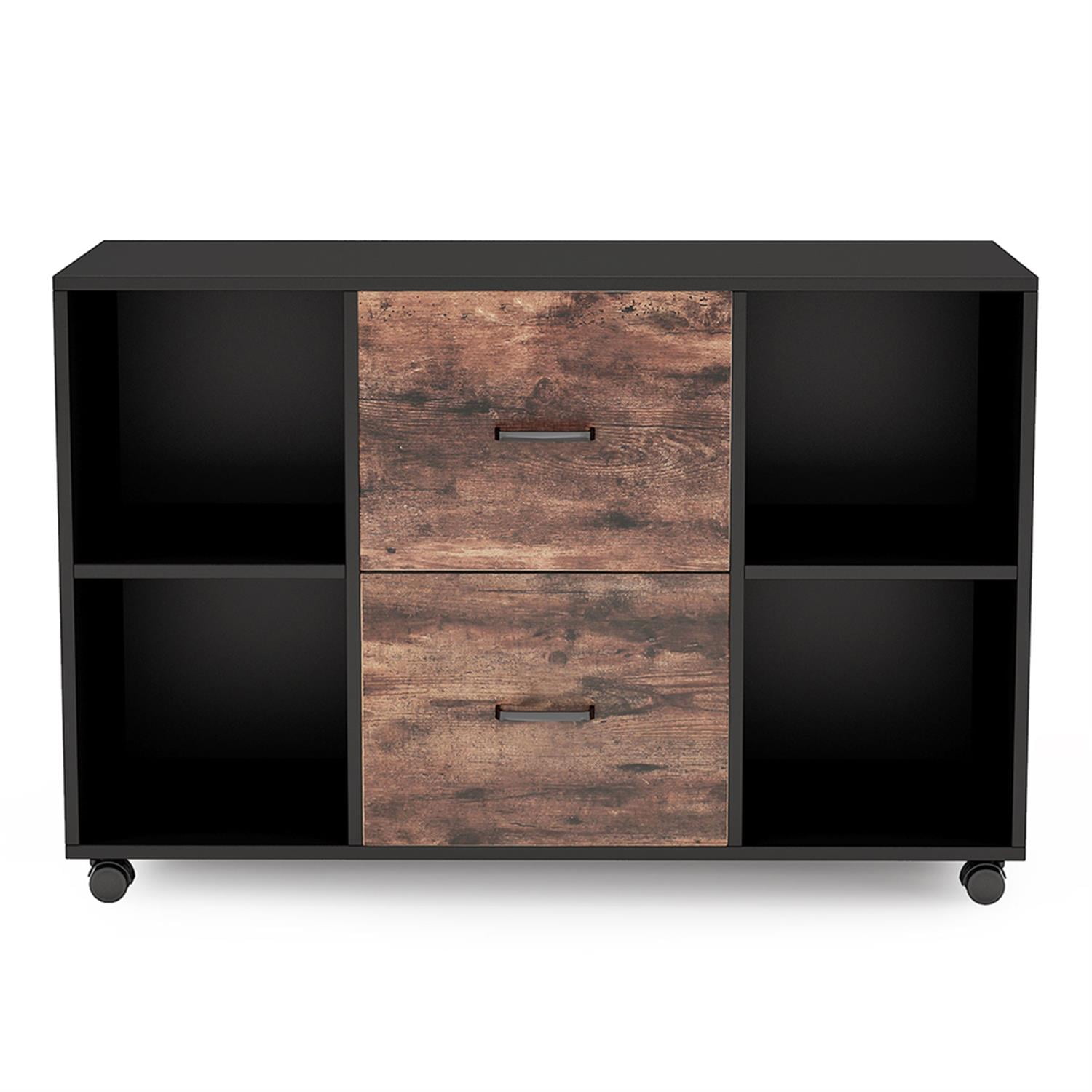 Demi Bonn 2-Drawer File Cabinet, Large Wood Rolling Filing Cabinet for Home Office, Printer Stand, for A4, Letter-Size Documents, Storage Cabinet for Home Office, Black