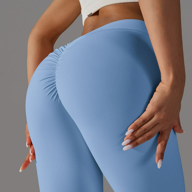 XFLWAM High Waisted Seamless Workout Leggings for Women Soft Stretch Opaque  Tights Comfy Basic Solid Color Gym Yoga Pants Blue M