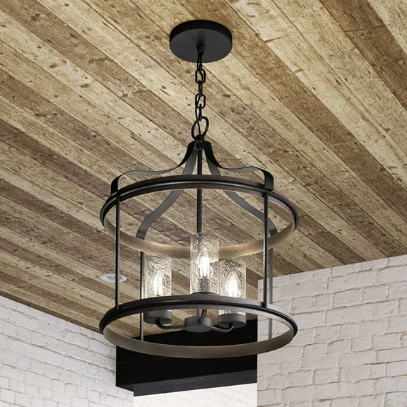 Luxury Farmhouse Pendant, 20.625H x 16W, with Rustic Style, Midnight Black, UHP1421 by Urban Ambiance
