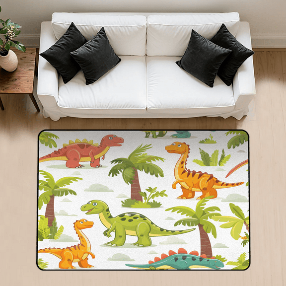 CURLYOOT Dinosaur Palm Area Rug 3x5 Ft Rugs for Entryway Entrance Kitchen, Washable Non Slip Indoor Floor Carpet for Bedroom Living Room