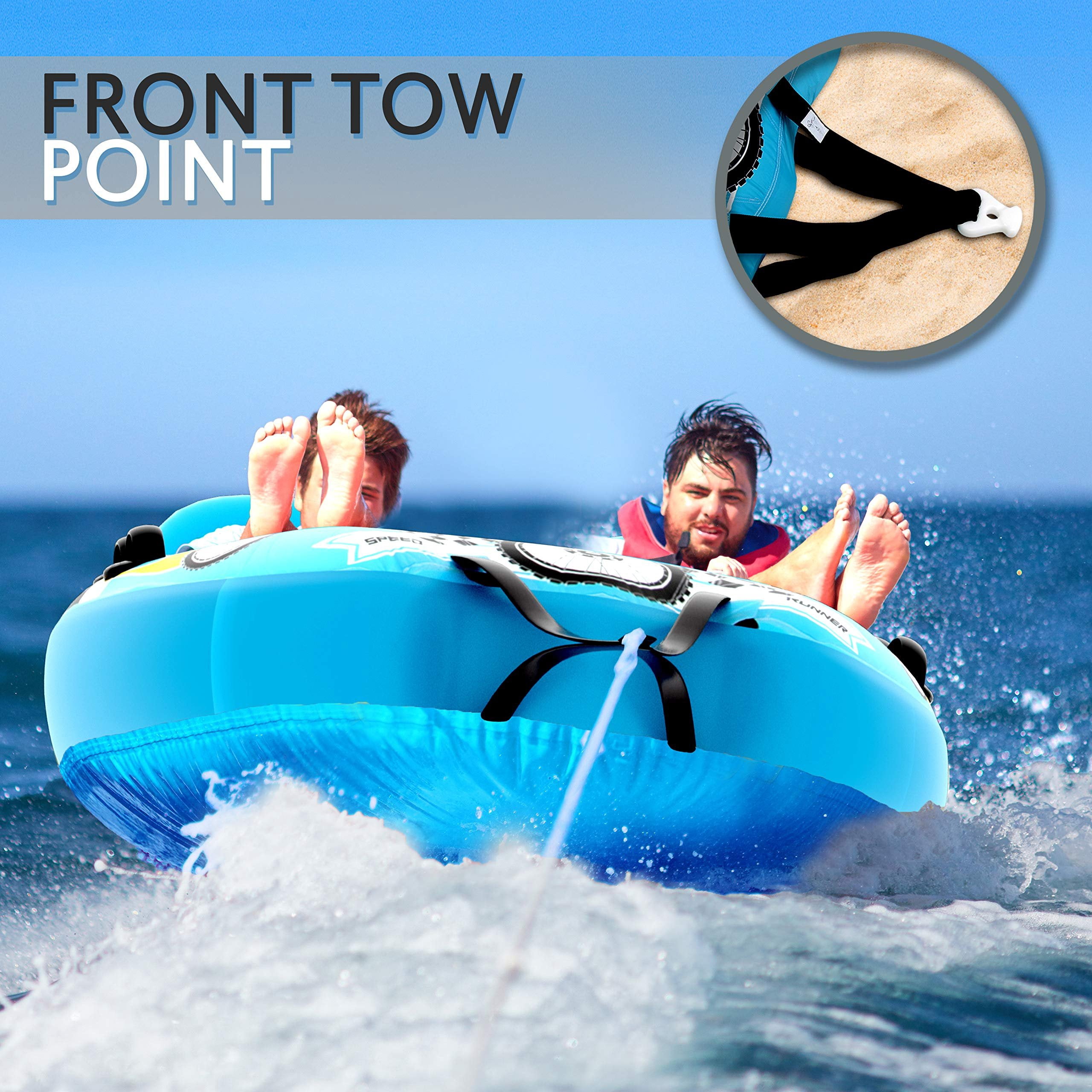 Watersports Inflatable Towable Booster Tube - Two Person Water Boating Float Tow Raft, Inflatable Pull Boats/Tubes/Towables w/Dual Seats, PVC Bladder, Foam Pad, Nylon Handles