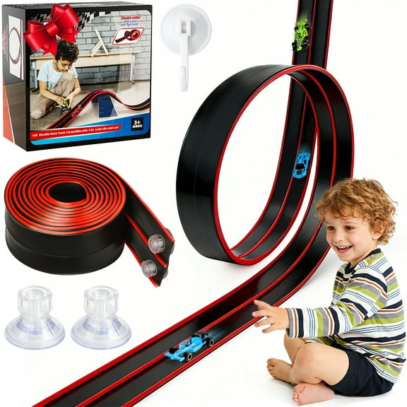 Flooyes 15FT Flexible Race Car Track For Kids, Soft Road With Little Car, Portable & Foldable Indoor/Outdoor Toy, Gift For Boys Girls 3 4 5 6 