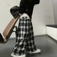 thumbnail image 4 of BUYISI Classic Black And White Plaid Versatile Loose Casual Slim Straight Trousers Black L, 4 of 7