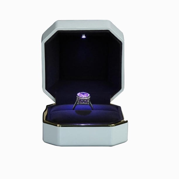 Caja De Anillo Led Caja De Anillo De Boda De Terciopelo Octogonal Caja De Regalo De Joyería Con Luz Led Para Exhibición De Joyería Compromiso De Boda Eigraketly AP006386-03