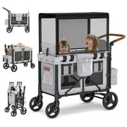 TouHeart 3-In-1 Wagon Stroller for 2 Kids, Foldable Stroller Wagon with Canopy, 5-Point Harness, Removable Reversible Seat, Grey（2026 Upgraded)