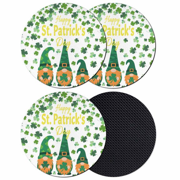 St. Patrick's Day Coasters Set of 4, Absorbent Coasters for Drinks, Green Leaf Gnomes Shamrock Clovers Coaster for Desk Coffee Table Protection, Home Decor House Warming Gifts 4"