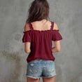 thumbnail image 4 of BILIKEYU Vacation Beach Outfits for Women,&nbsp;Off Shoulder Flutter Short Sleeve Renaissance Peasant Top Cute Summer Blouses Trendy 2026 Boho Flowy Shirts, Wine, 4 of 5