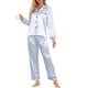 thumbnail image 2 of Pijamas de satén para mujeres INSPIRE CHIC, ropa de dormir, blusas de manga larga con pantalones, conjuntos de lounge con botones y estampado floral, azul a rayas, 2 of 5