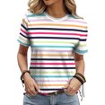thumbnail image 2 of 2024 Mode T-shirt à Rayures pour Femmes Haut Simple Décontracté Manches Courtes Nouveau T-Shirts Col Rond Coloré Ample, 2 of 5