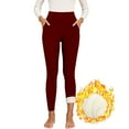 thumbnail image 4 of GILIGEGE Women's Casual Sherpa Lined Warm Leggings Thicken Heavy Jogger Pants,Leggings with Pockets for Women,High Waisted Winter Thermal Warm Sherpa Leggings,Tummy Control Yoga Pants Wine M, 4 of 6