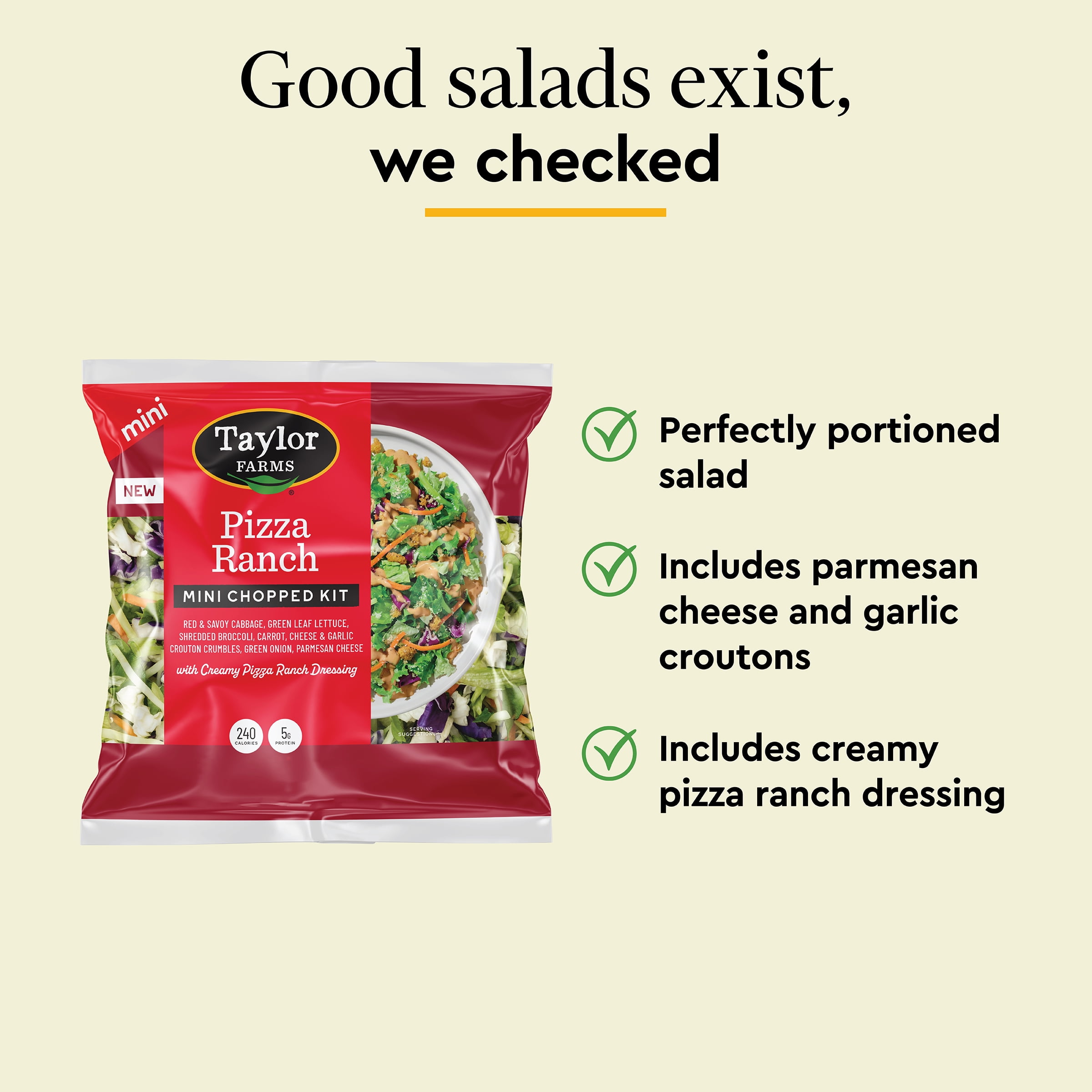 Taylor Farms Pizza Ranch Mini Salad Kit, 4.67 oz Bag, Fresh