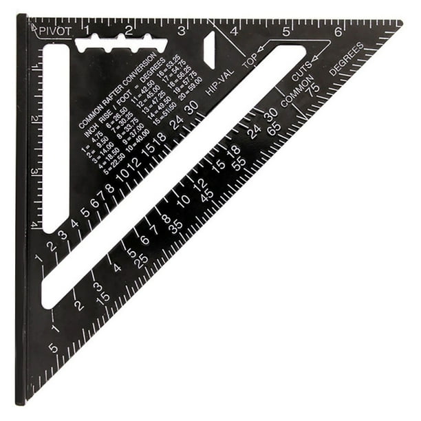 Regla triangular de ángulo recto para carpintería de aleación de aluminio de 7 pulgadas, color negro