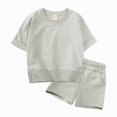 thumbnail image 2 of NIEWTR Baby Girl Clothes Bubble Sleeve Embroidery T-shirt Tops Ruffle Stripe Shorts 2Pcs Toddler Girl Summer Outfit 6 12 18 24M 2T 3T 4T(Grey,3-4 Years), 2 of 5