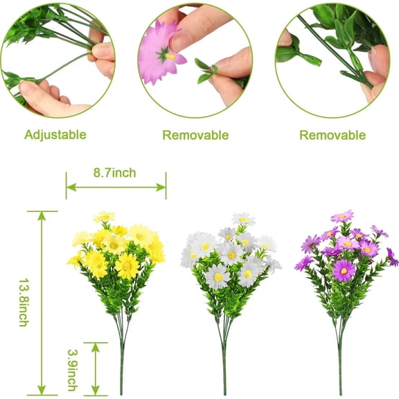 3 Bouquet 14in Daisies Artificial Flowers White Daisy Fake Silk Flower Arrangements for Home Wedding Decoration