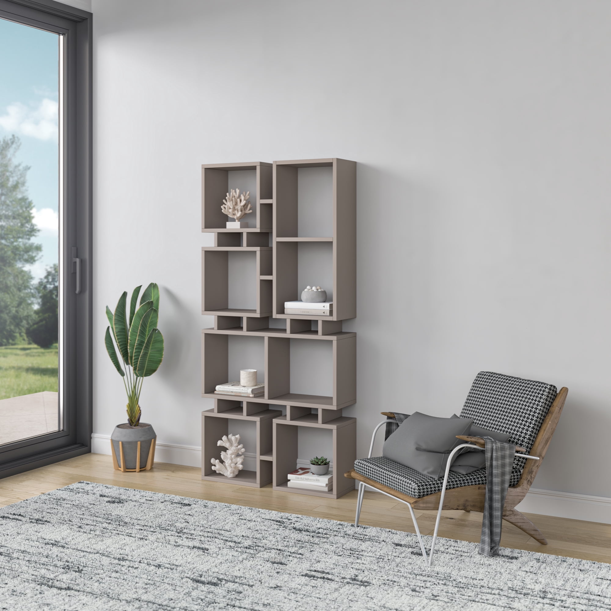 Ada Home Decor Furniture 4 Tier Open Shelf Light Mocha Bancroft Modern Bookcase