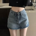 thumbnail image 2 of RUTAYY Women Denim Skirt Short A-Line High Waist Stretch Casual Skirt For Daily Vacation Party Club Solid Color Smocked Boho Pleated Skirts, 2 of 5