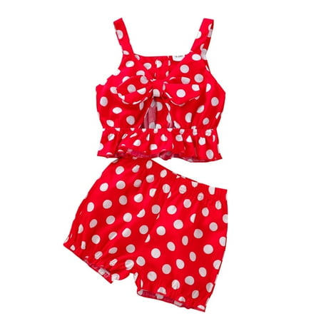 

Toddler Kids Baby Girls Polka Dot Bowknot Fashion Vest Tops Shorts Outfits Set Sports Outfits for Kids