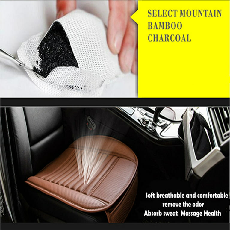 Sunny Color 2pc Filling Bamboo Charcoal Edge Wrapping Car Front Seat Cushion Cover Pad Mat for Auto with PU Leather(black)
