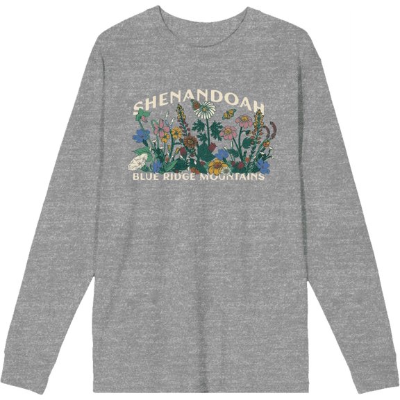 Elevation 7573 Shenandoah Wildflowers Heather Gray Adult Crew Neck Long Sleeve Tee-XXL