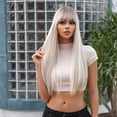 thumbnail image 1 of Pelucas de pelo largo y liso natural para mujer con flequillo Peluca rubia sexy Peluca de pelo sintético resistente al calor Postizo con red de nailon elástico para fiesta de cosplay Uso diario, 1 of 8