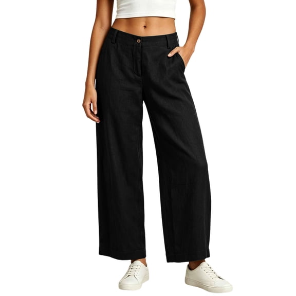 Lmueinov 2026 Women's High Waist Button Zip Fly Wide Leg Pants, 100% Cotton Soft Breathable Casual Straight Leg Office Trousers with Side Pockets S-3XL