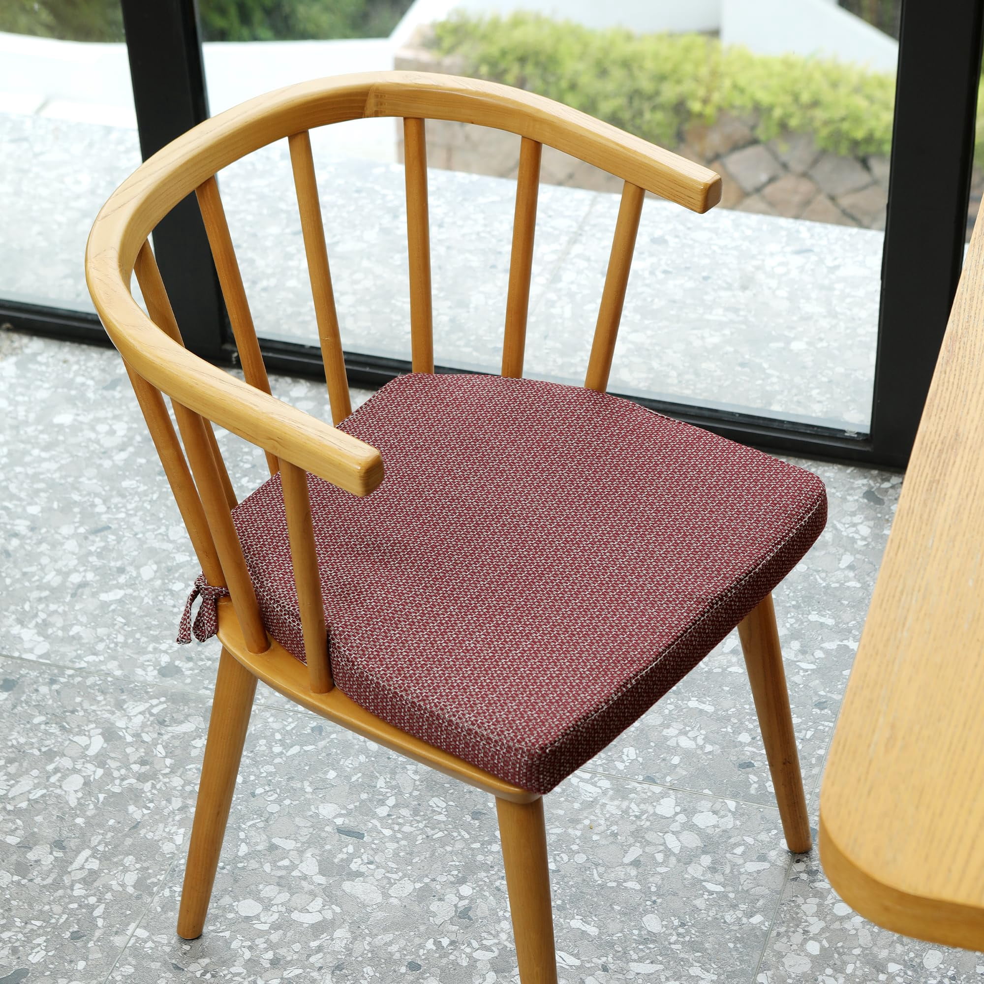 Chair Cushions for Dining Chairs Set of 2, D-Shaped 17" x 16" Memory Foam Seat Cushions, 2" Thick Olefin Kitchen Chair Pads with Ties & Non-Slip Backing, Wine Red
