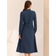 thumbnail image 3 of Vestido Elegante Maxi para Mujer 2023 con Botones Frontales Vestido largo con Cinturón Azul marino L, 3 of 6