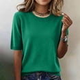 thumbnail image 6 of Summer Short Sleeve Sweater for Women 2026 Casual Crew Neck Oversized Sweater Lightweight Knit Pullover Tops Dark Green L, 6 of 7