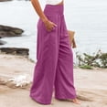 thumbnail image 6 of felwors Women Linen Palazzo Pants Summer Boho Wide Leg High Waist Casual Lounge Pant 2026 Beach Travel Vacation Outfits (Hot Pink, L), 6 of 8
