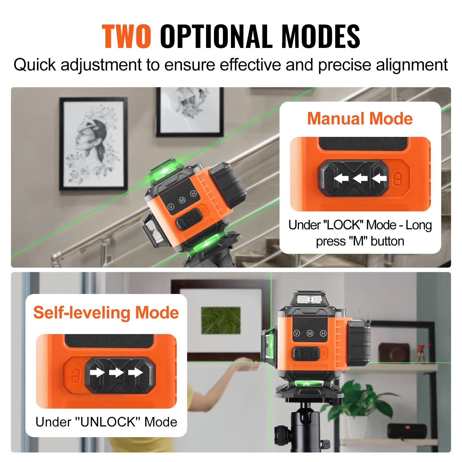 VEVOR Laser Level 100ft Green Cross Line Self Leveling High Accuracy Measuring