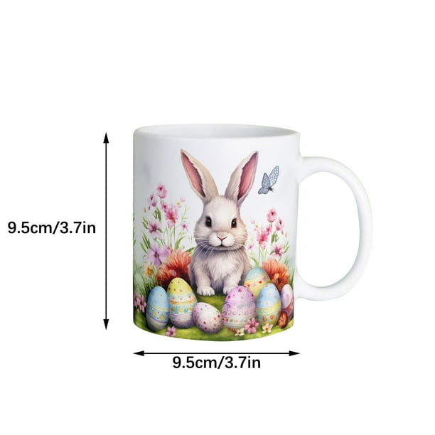 Taza de cerámica de Pascua para café o té, vajilla festiva con decoración de conejo, 350 ml, taza para bebidas calientes, ideal para café o té. Taza de cerámica festiva con asa para el hogar y la
